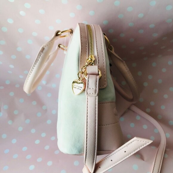 Juicy Couture HERITAGE SATCHEL Velour & Faux leather  w pouch Crystal /Pink Clay - Picture 6 of 12